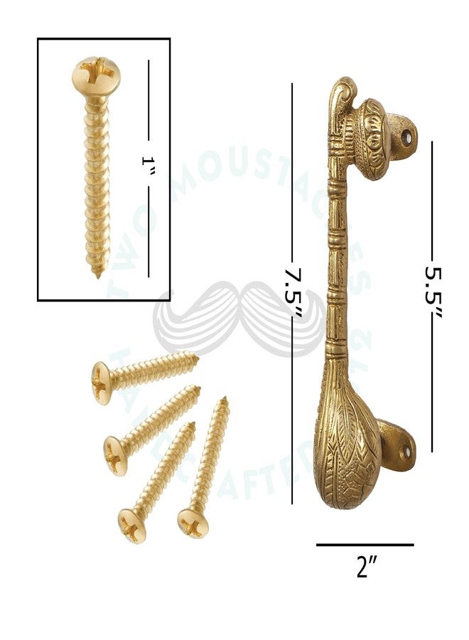 Two Moustaches 7.5 Inches Brass Sitar Door Handle Pair,Brass Door Handle Pair,Main Door Handles,Handles for Wooden Doors,Temple Room Door Handles,Standard,Pack of 2 Handles - Pull Handle - Image 5